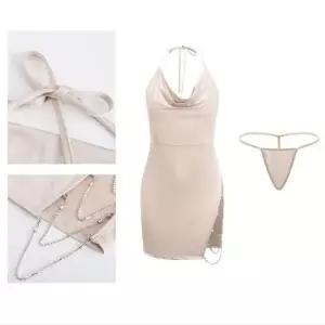 허니문속옷 잠옷 홈웨어 옆트임 홀터넥 란제리 원피스 팬티 세트