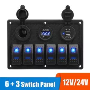 24V 12V 6 버튼 스위치 패널 디지털 전압계 테스터 USB 충전기 3.0 라이트 토글 자동차 전원 어댑터 해양