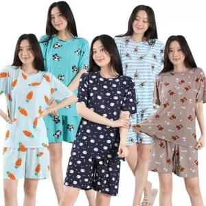 여성의류 여성 반팔 까실이 상하세트 잠옷 스판 쿨 냉감 아이스