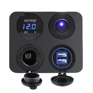 12V USB 패널 소켓 4 in 1 듀얼 충전기 로커 스위치 자동차 시가 라이터 디지털 전압계 보트 트럭 RV