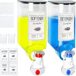 Suaetiai 2팩 세탁 비누 디스펜서 벽걸이 세제 섬유 유연제 스피갓이 포함된 액체 디스펜서로 세탁실 정리