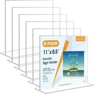 MaxGear 아크릴 간판 홀더 8.5x11 수평 6팩 양면 테이블탑 디스플레이 스탠드 사무실 매장용 조경 T자형