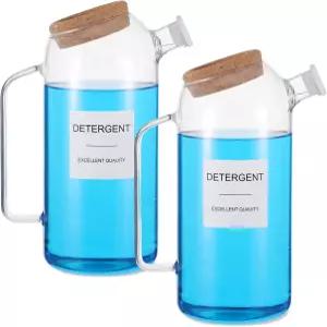 라벨이 있는 액체 세탁 세제 디스펜서 2세트 60온스 유리 세탁실 정리 및 보관 표백제 섬유 유연제 비누