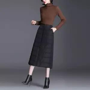 방한 패딩치마 롱치마 앞지퍼 H라인 롱스커트 Ngp9+9IfT