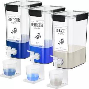 수전 및 컵 홀더가 포함된 87온스 액체 세탁 세제 디스펜서 세트 세탁실 세제용 플라스틱 섬유 유연제 용기