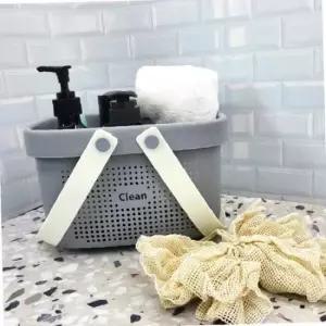 욕실바구니 손잡이 물빠짐 목욕 가방 바구니 회색