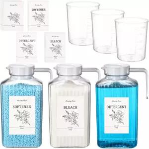 Potchen 3개 68온스 세탁 세제 디스펜서 섬유 유연제 라벨 계량컵 포함 세탁실 정리 보관용 비누 표백제