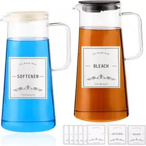 2PCS 50온스 세탁 세제 디스펜서. 표백제용 유리 액체 디스펜서 섬유 유연제. 세탁실 정리 및 보관용 비누