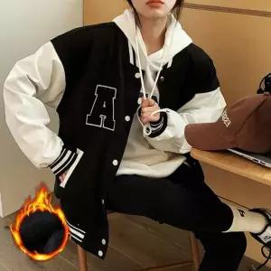 배색 겨울 여성 기모 야구점퍼 베이직 아우터 Lrb7+2xSl