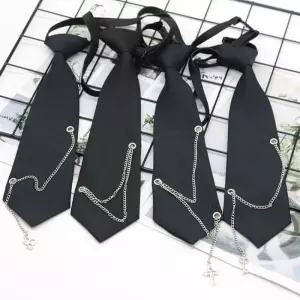 수동 매듭이 없는 체인 타이 블랙 남학생과 여학생 모두를 위한 대학 스타일 간단하고 세련된 제복