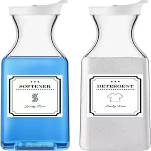 세탁 세제 디스펜서 54온스 섬유 유연제 플라스틱 액체 용기 세탁실 정리용 정리함 4개의 라벨 흰색