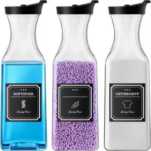세탁 세제 디스펜서 54온스 섬유 유연제 플라스틱 액체 용기 세탁실 정리용 정리함 4개의 라벨 3팩 블랙