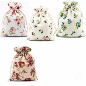 크리스마스 결혼 파티 샤워 생일을 위한 오토피 20팩 플로럴 버랩 드로스트링 가방 포장 보관 리넨 주얼리