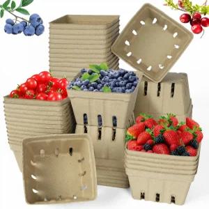 딸기 블루베리 라즈베리용 천연 펄프 섬유 베리 바구니 30팩 성형품 통풍 주방 용품 과일 용기 농부 시장