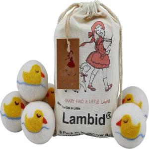 램비드 드라이어 볼 - 6팩 XL 울 세탁 애완동물 털 제거기 부드러운 옷 정전기 천연 섬유 유연제 제거 건조