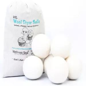 울 드라이어 볼(6팩) - 천연 섬유 유연제 재사용 가능 주름 감소 건조 시간 절약 플라스틱 볼 및 액체