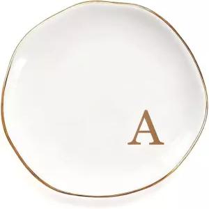 프 세라믹 주얼리 트레이 여성용 작은 접시 이니셜 링 생일 결혼식 발렌타인 크리스마스를 위한 모노그램