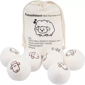 6개의 울 드라이어 볼 재사용 가능한 뉴질랜드 천연 섬유 유연제 및 정전기 감소 세탁 주름을 줄이고 건조