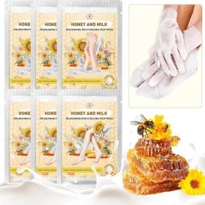 손과 발 마스크 3피트 및 3핸드 페디큐어 후 관리 건조하고 갈라진 뒤꿈치를 위한 보습 양말 스파 꿀 우유