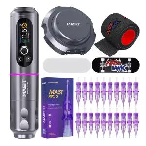 마스트 아처2 타투 건 키트 무선 펜 기계 풋 페달 프로 니들 카트리지 핑거 보드