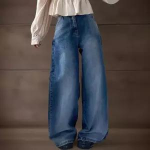 여자 키큰녀 맥시 와이드핏 컷팅 구제 워싱 청바지 (41443186)