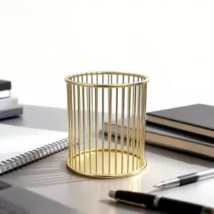 제산우 골드 메이크업 브러시 홀더 책상용 3x3x3.9 인치 메탈 펜 - 화장실 사무실 욕실 화장품 및 문구용