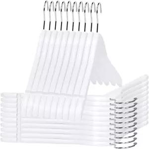 고품질 세미 커브 나무 수트 걸이 10팩 매끄러운 마감 솔리드 우드 코트 회전 고리 재킷 바지 드레스 옷