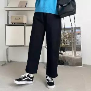 [다잇템]여자 검정 넓은 세미배기 면원단 FW 청바지 (45899105)