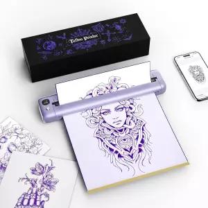 롱타 타투 스텐실 프린터 5pc 전사 용지가 있는 F81S 무선 열 기계 휴대폰/태블릿/PC/노트북과 호환