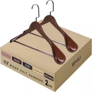 BP4U 17.5인치 나무 수트 걸이 미끄럼 방지 바지 바가 있는 2팩 엑스트라 와이드 어깨 코트 재킷 셔츠