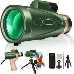 스마트폰 어댑터 삼각대가 장착된 80x100 고출력 단안 망원경 BAK4 프리즘 및 FMC 렌즈가 대형 비전 조류