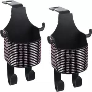 뒷좌석 음료 컵 홀더 카시트 헤드레스트용 블링 크리스탈 후크 지갑 및 가방용 자동차 보관 귀여운 휴대폰