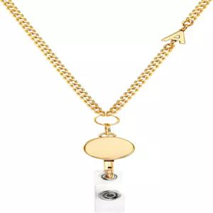 여성 패셔너블한 골든 체인 목걸이 교사용 이니셜 레터 ID 홀더가 있는 MyfavoriteK 골드 도금 접이식 배지