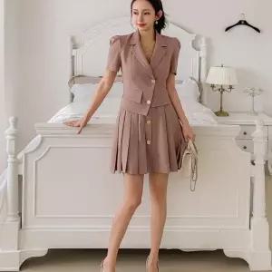 플리츠치마 정장 반팔자켓 스판 정장 하객 숏원피스 (28832674)