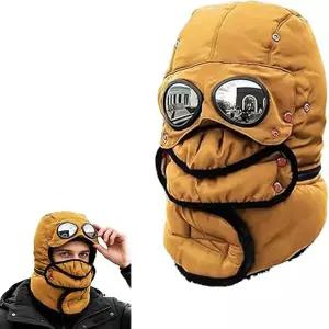 안경이 달린 겨울 보온 모자 파일럿 트래퍼 고글과 페이스 마스크 야외 스포츠 스키(노란색)