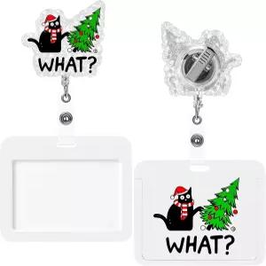 게요가 크리스마스 블랙 캣 선물 세트에는 수평 신분증 배지 홀더와 악어 클립이 있는 접이식 릴이