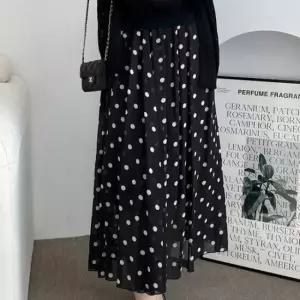 [의류] 허리밴딩 쉬폰 롱스커트 도트패턴 속치마 봄가을 치마