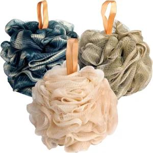 피셴트 배스 루파 스펀지 각질 제거 바디 스크러버 3팩 부드러운 메쉬 파우치 샤워 퍼프 60g 여성 및