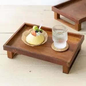 쟁반 티크나무 다리 찻상 직사각 트레이 미니 다과상
