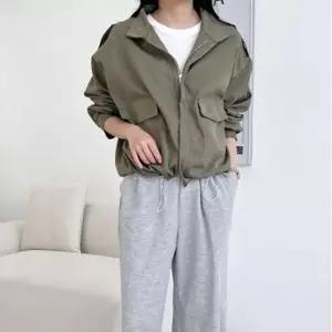 [의류] 여자 긴팔 하이넥 밑단 스트링 오버핏 바람막이 점퍼