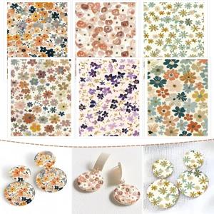 푸오카온 플라워 클레이 전사지 - 폴리머 컬러풀 플로럴 귀걸이 디자인 주얼리 제작을 위한 빈티지 아트