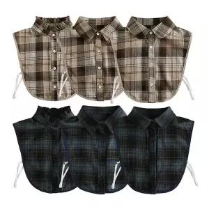 체크패턴 넥케이프 가짜 카라셔츠 페이크넥 레이어드 코디 데일리