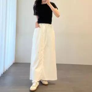 [신상오픈런]여성용 여름 면 A라인 스트링 롱스커트 뒷트임 디자인 (38292861)