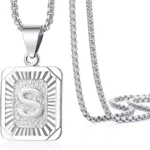 트렌드맥스 이니셜 레터 펜던트 목걸이 남성 여성 대문자 화이트 골드 도금 A Z 스테인리스 스틸 박스 체인