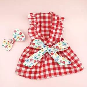 [골드스마일]애견 체크 원피스+머리핀 강아지 고양이 여름옷 애견의류 반려동물