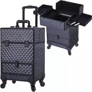 TOPACK 롤링 메이크업 기차 케이스 360° 회전 휠 알루미늄 화장품 타투/바버/네일 테크 여행 카트