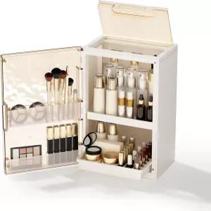 서랍이 있는 AERCIINC 메이크업 정리함 허영심을 위한 스킨케어 손잡이가 대형 화장품 디스플레이 케이스