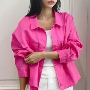 [신상오픈런]여성용 여름 린넨 솔리드 오버사이즈 포켓 셔츠 자켓 (36231192)