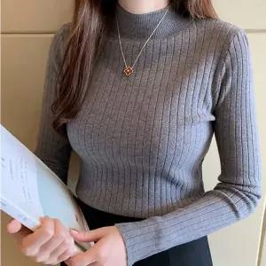 [골드스마일]여자반목폴라티 겨울 골지 티셔츠 반폴라 목티 무지 반하이넥