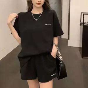 데일리 반팔 캐주얼 와플 반바지 세트 DHHS18 레터링 U넥 반팔티숙 S18